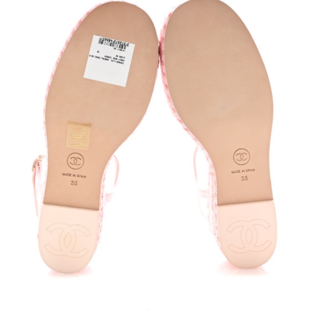 CHANEL 
Lambskin Grosgrain CC Espadrilles Wedges 38 Pink Black - Picture 6 of 8